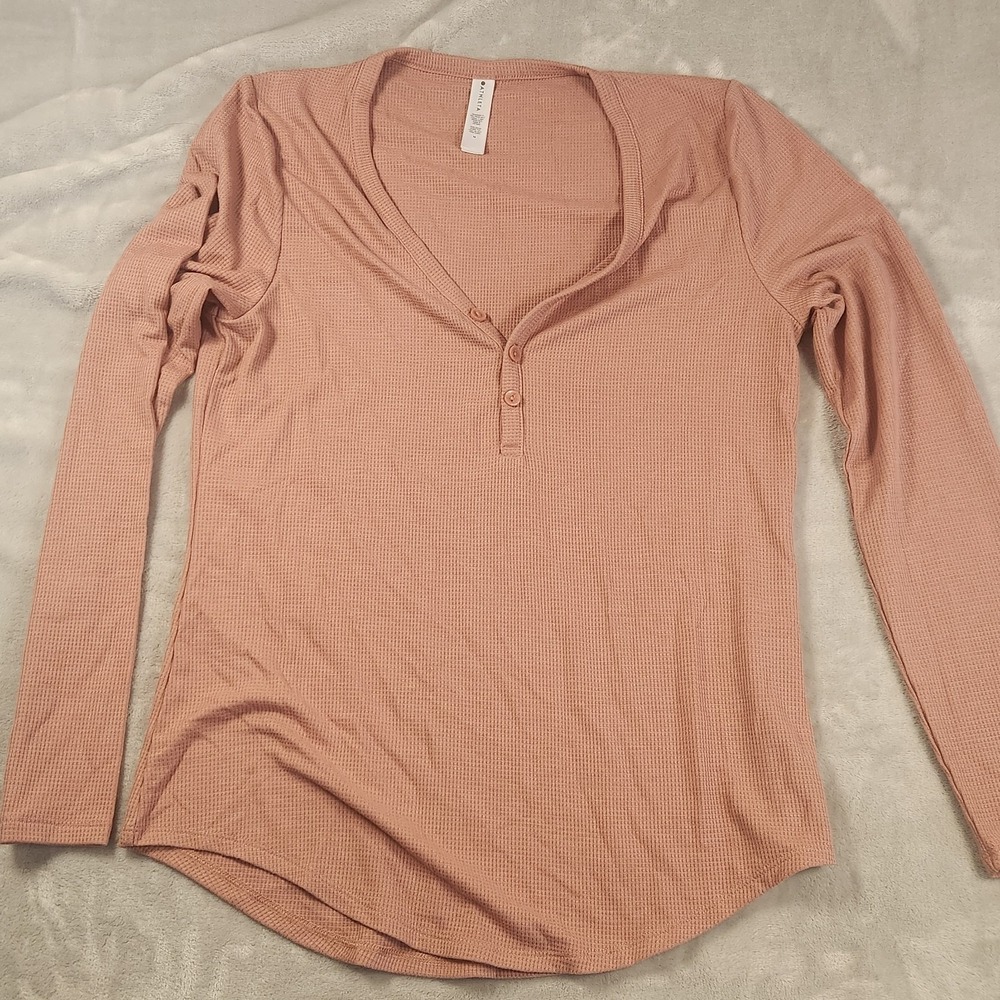 Athleta Wind Down Sleep Top Palermo Pink Waffle Texture Women's Size Medium